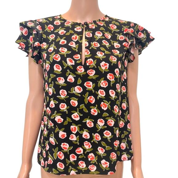 Kate Spade New York medium ditsy rosed flutter sleeve keyhole top TB2 2893 - Picture 10 of 10